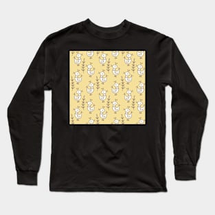 Chicken in the meadow in soft buttery yellow and chocolate brown Long Sleeve T-Shirt